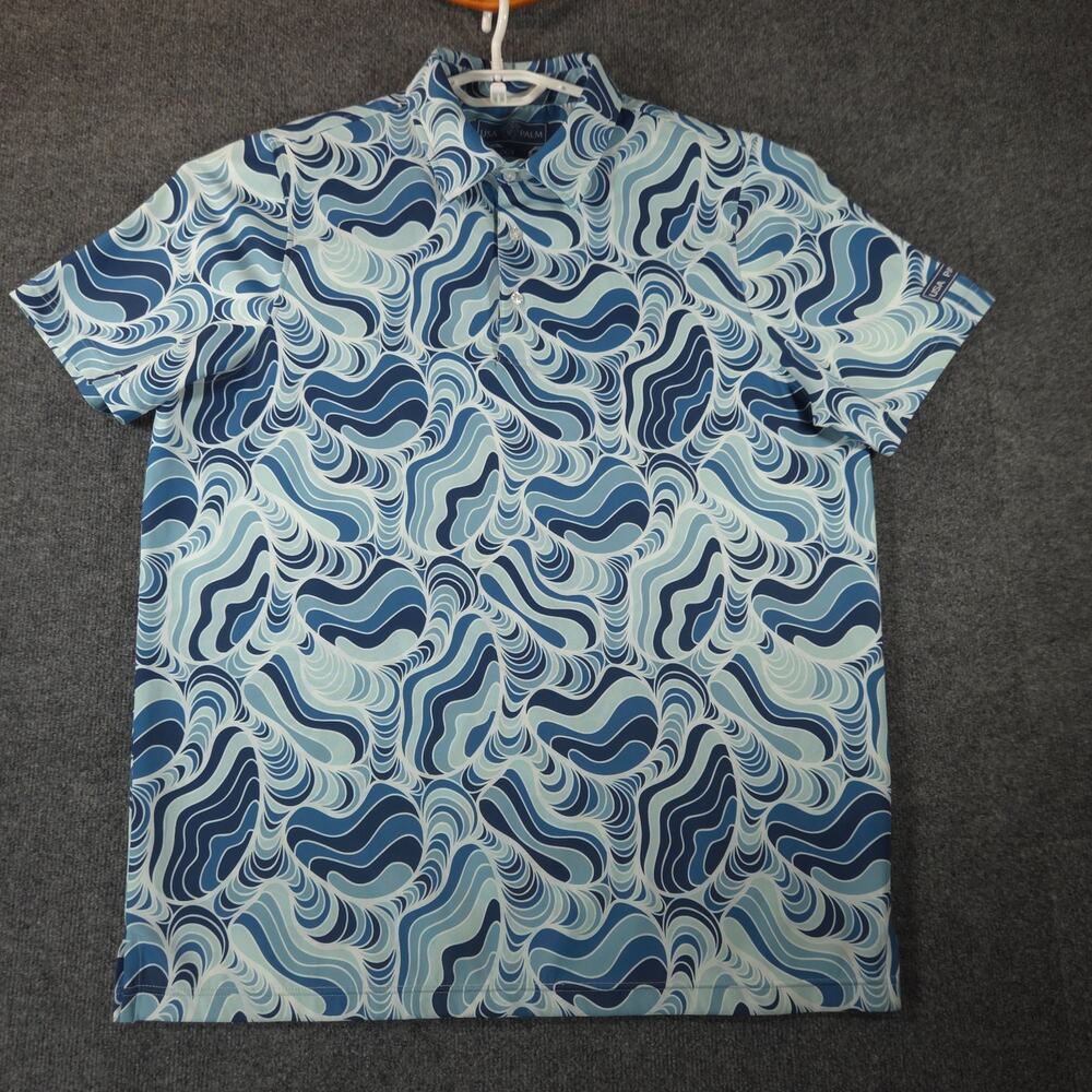 Men's USA PALM Trilogy Infinity Polo 2XL‎ XXL Abstract Pattern Blue Causal Golf